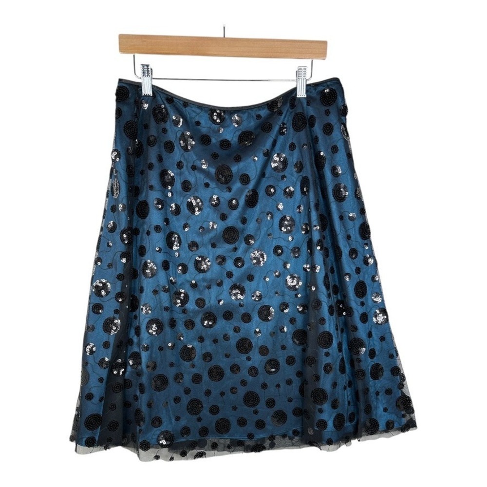 Adrianna Papell Women's A-Line Tulle Mesh Skirt Blue Polka Dot‎ Sequin Skirt 12